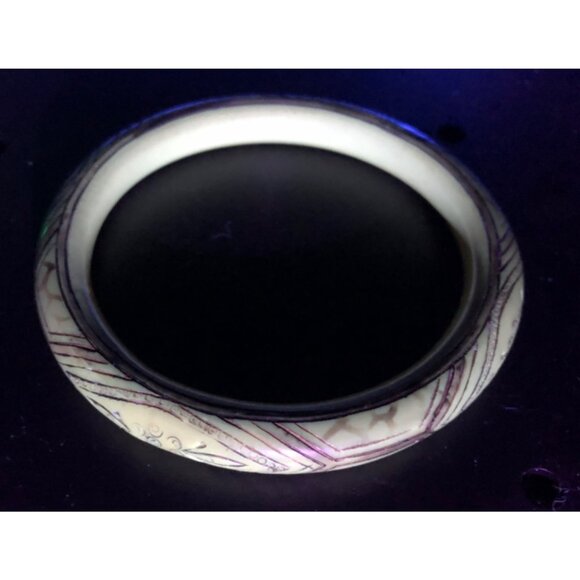 Unique Antique Engraved Amber Bangle Bracelet "Japanned" Gilded - Picture 2 of 11